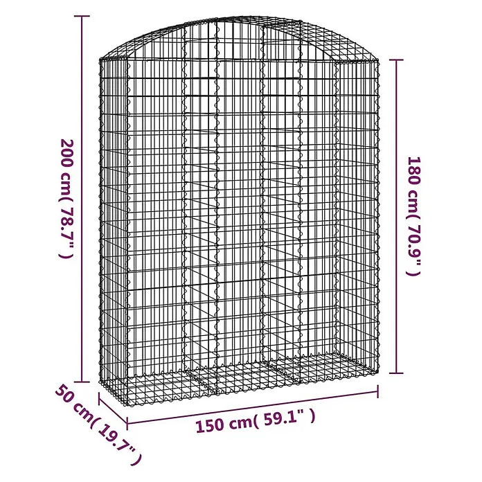 Furnicato Gabione - 200 x 150 x 50 cm, Metall, Maschenbreite: 50 mm, Maschenhöhe: 100 mm - Großer, schwarzer Drahtgeflechtkäfig mit gebogenem, schrägem Dach, Maße: 150x50x200/180 cm.