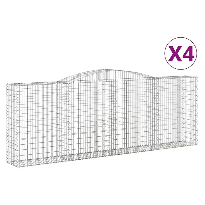 Furnicato Gabione - 160 x 400 x 50 cm, Metall, Maschenbreite: 50 mm, Maschenhöhe: 100 mm - Vier graue Drahtgeflecht-Gabionenkörbe mit gewölbter Oberseite für eine Wand oder Dekoration.
