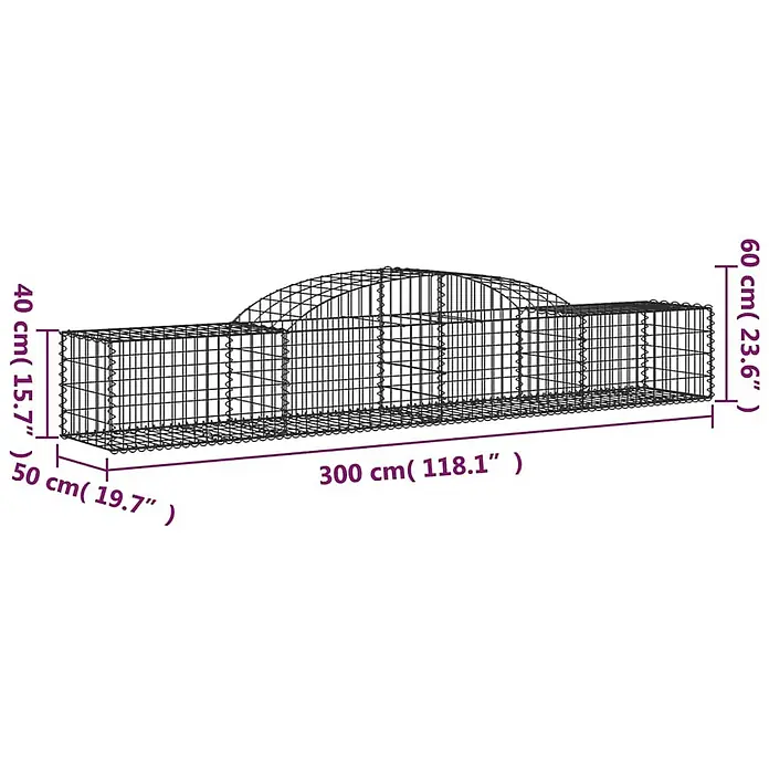Furnicato Gabione - 50 x 300 x 60 cm, Metall, Maschenbreite: 50 mm, Maschenhöhe: 100 mm - Schwarzes Drahtgeflecht-Kleintiergehege/Tunnel mit gewölbtem Mittelteil.