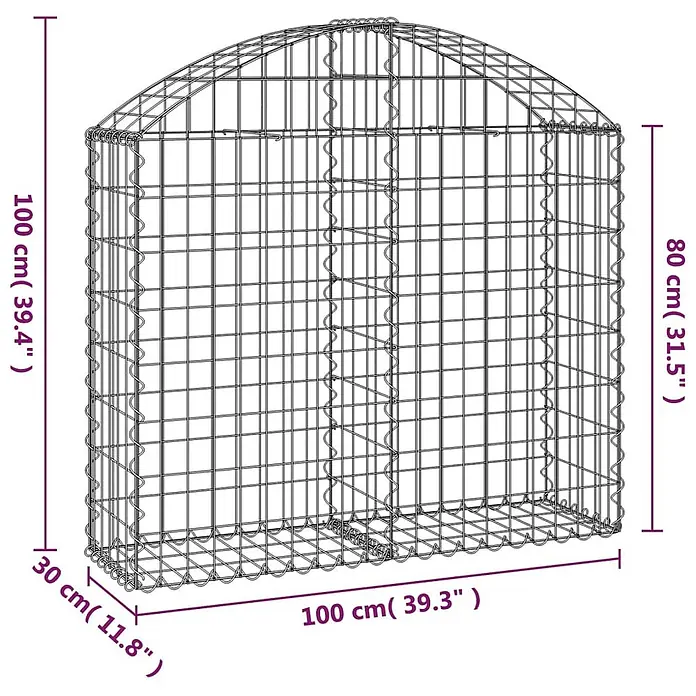 Furnicato Gabione - 100 x 100 x 30 cm, Metall, Maschenbreite: 50 mm, Maschenhöhe: 100 mm - Drahtgeflecht-Gabionenkorb mit gewölbter Oberseite für Gartenmauern oder Dekoration.