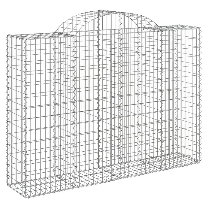 Furnicato Gabione - 50 x 200 x 160 cm, Metall, Maschenbreite: 50 mm, Maschenhöhe: 100 mm - Gabionenkorb aus silbernem Drahtgeflecht mit markantem Bogenaufsatz.