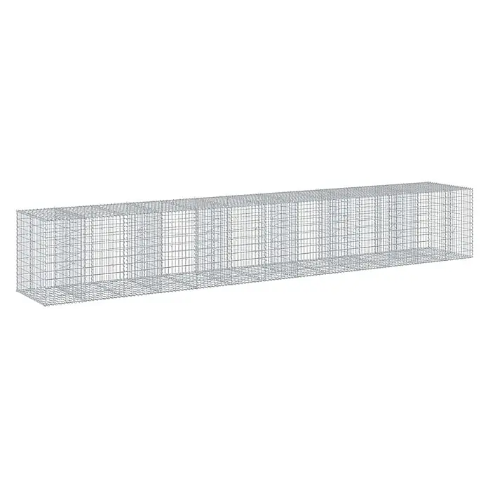 Furnicato Gabione - 650 x 100 x 100 cm, Metall, Maschenbreite: 50 mm, Maschenhöhe: 100 mm - Rechteckiger Gabionenkorb mit inneren Trennwänden, aus grauem Drahtgeflecht.