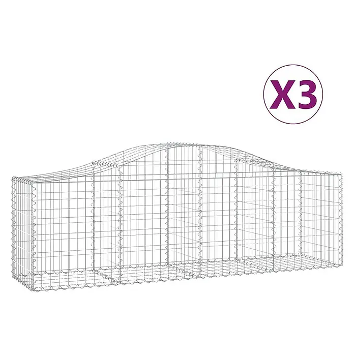 Furnicato Gabione - 80 x 200 x 50 cm, Metall, Maschenbreite: 50 mm, Maschenhöhe: 100 mm - Satz von 3 Drahtgeflecht-Gabionenkörben mit gewellter Oberseite für den Landschaftsbau.