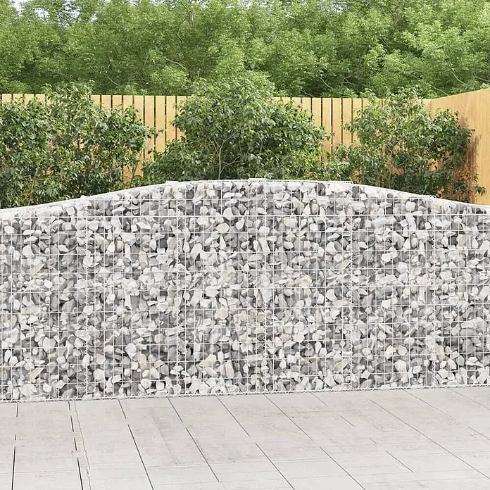 Furnicato Gabione - 50 x 400 x 120 cm, Metall, Maschenbreite: 50 mm, Maschenhöhe: 100 mm - Gabionenwand gefüllt mit grauen Steinen, als robuste und dekorative Gartentrennwand.