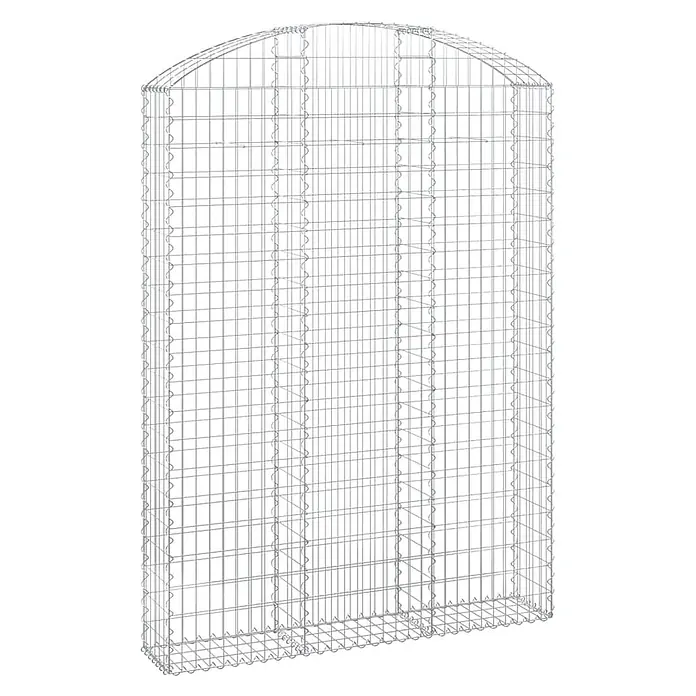 Furnicato Gabione - 30 x 150 x 220 cm, Metall, Maschenbreite: 50 mm, Maschenhöhe: 100 mm - Silberner Drahtgitter-Gabionenkorb, rechteckig mit Rundbogen, für Gartenmauern.