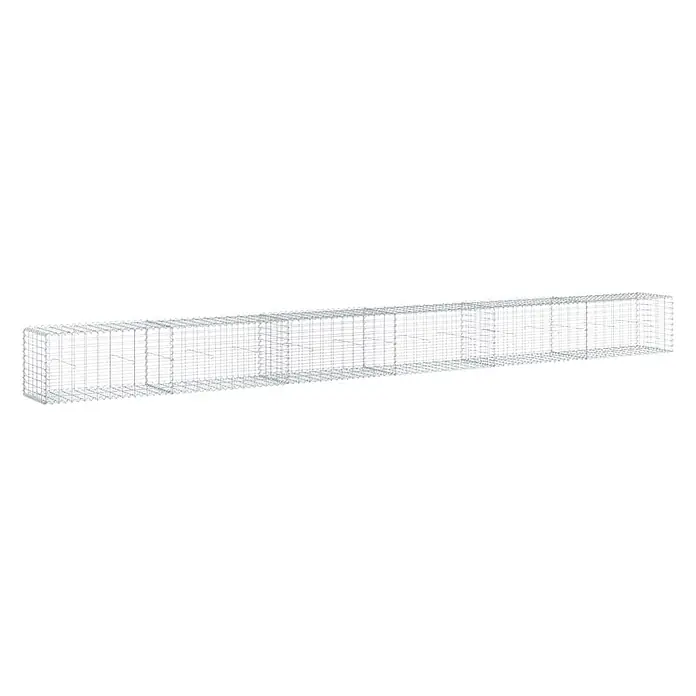 Furnicato Gabione - 600 x 50 x 50 cm, Metall, Maschenbreite: 50 mm, Maschenhöhe: 100 mm - Langer rechteckiger Gabionenkorb aus silbernem Drahtgeflecht mit inneren Verstärkungszellen.