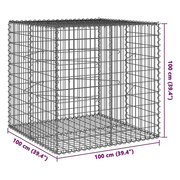 Furnicato Gabione - 100 x 100 x 100 cm, Metall, Maschenbreite: 50 mm, Maschenhöhe: 100 mm - Kubischer Drahtgitter-Gabionenkorb aus Metall, 100x100x100 cm, zum Bau von Stützmauern oder Dekorationselementen.