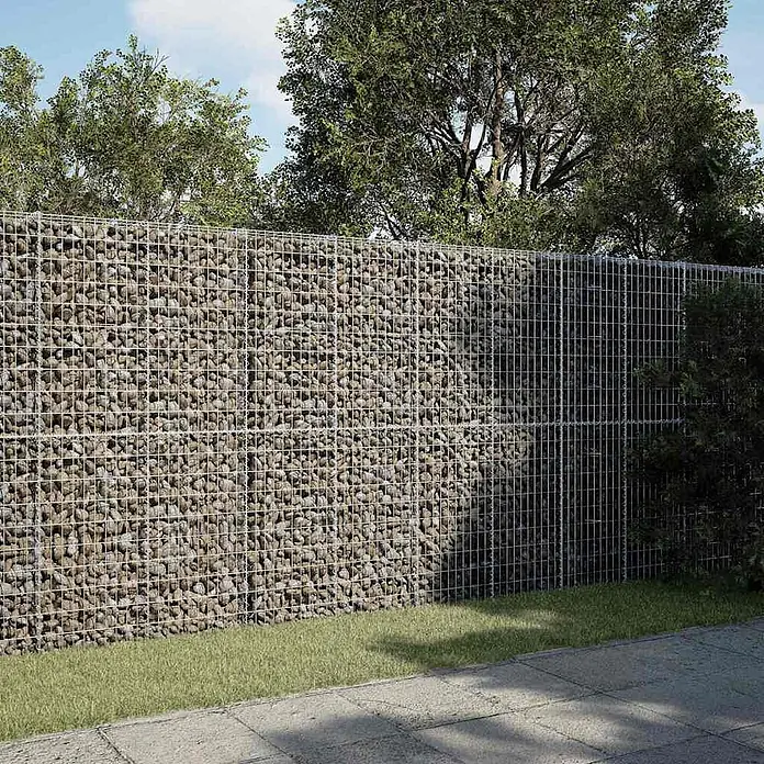 Furnicato Gabione - 350 x 100 x 200 cm, Metall, Maschenbreite: 50 mm, Maschenhöhe: 100 mm - Gabionenzaun aus Metallgitter mit Natursteinen, als Sichtschutz im Außenbereich.