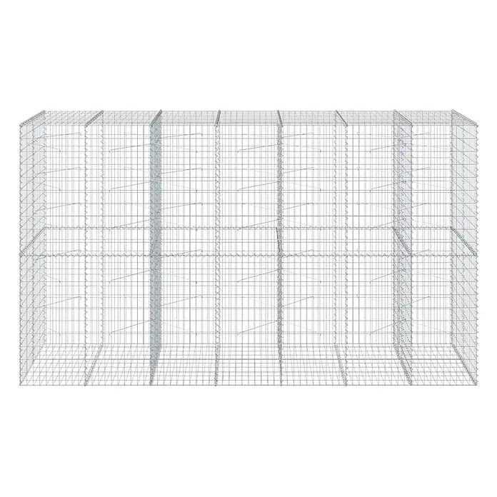 Furnicato Gabione - 350 x 100 x 200 cm, Metall, Maschenbreite: 50 mm, Maschenhöhe: 100 mm - Großer rechteckiger, leerer Gabionenkorb aus silbernem Drahtgeflecht mit Innenwänden und Verstrebungen.