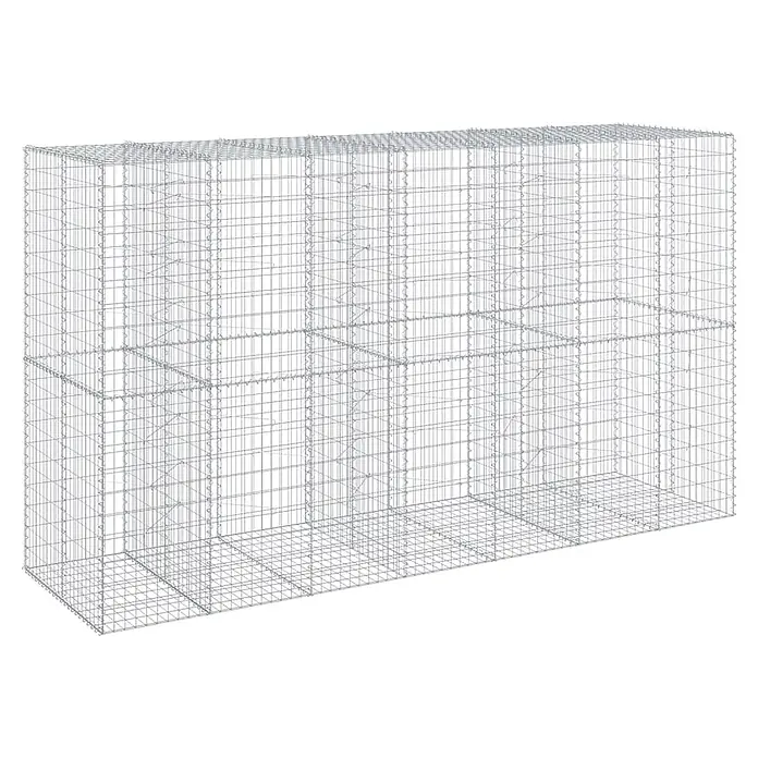 Furnicato Gabione - 350 x 100 x 200 cm, Metall, Maschenbreite: 50 mm, Maschenhöhe: 100 mm - Rechteckiger Gabionenkorb aus silbernem Drahtgeflecht, leer.