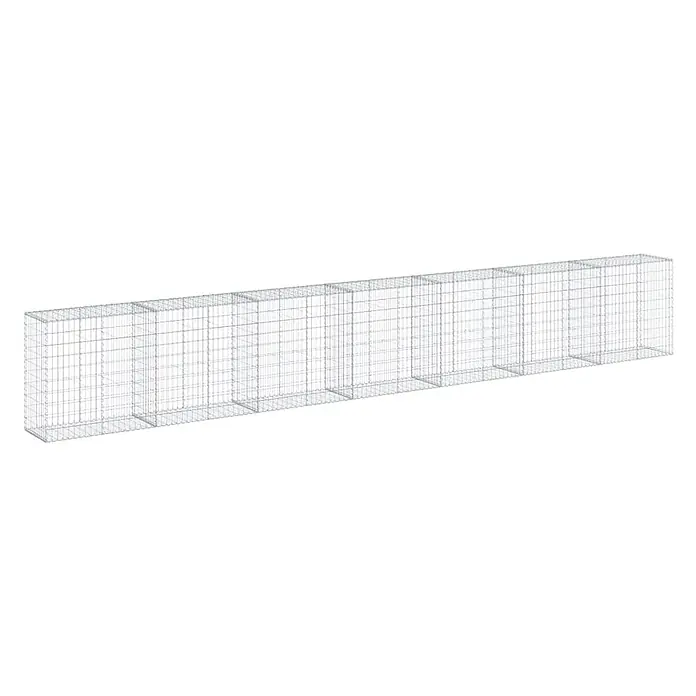 Furnicato Gabione - 700 x 50 x 100 cm, Metall, Maschenbreite: 50 mm, Maschenhöhe: 100 mm - Langer, rechteckiger Gabionenkorb aus silbernem Drahtgeflecht mit inneren Trennwänden.