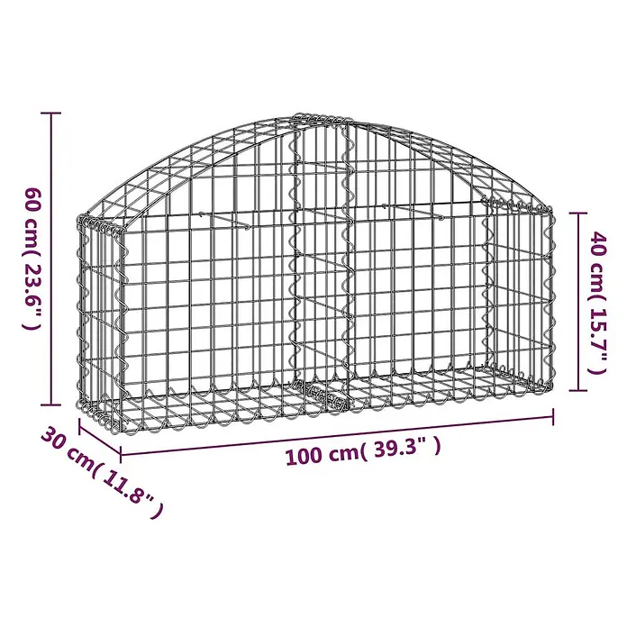 Furnicato Gabione - 30 x 100 x 60 cm, Metall, Maschenbreite: 50 mm, Maschenhöhe: 100 mm - Drahtgitter-Gabione mit gewölbter Oberseite, 100x30x60 cm, mit Längen-, Breiten- und Höhenmaßen.