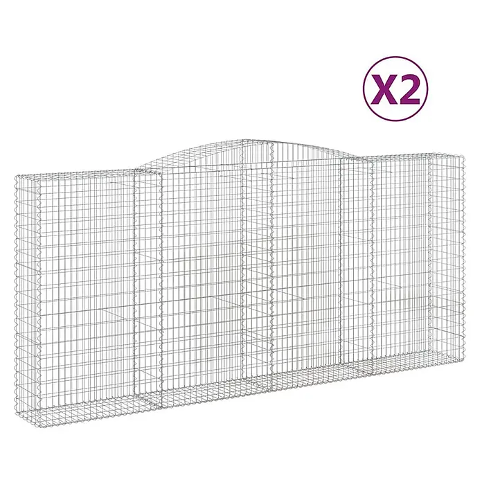 Furnicato Gabione - 200 x 400 x 50 cm, Metall, Maschenbreite: 50 mm, Maschenhöhe: 100 mm - Silbergrauer Metall-Draht-Gabionenkorb, Doppelpack, mit leicht gewölbter Oberkante für dekorative Gartenmauern.