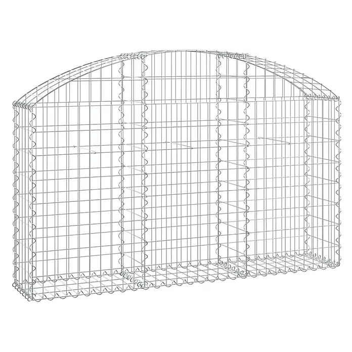 Furnicato Gabione - 30 x 150 x 100 cm, Metall, Maschenbreite: 50 mm, Maschenhöhe: 100 mm - Gewölbter Gabionenkorb aus silbernem Metalldraht, zum Befüllen mit Steinen geeignet.