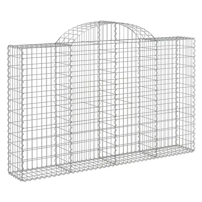 Furnicato Gabione - 140 x 200 x 30 cm, Metall, Maschenbreite: 50 mm, Maschenhöhe: 100 mm - Silberner Gabionenkorb aus Metalldraht mit gewölbter Oberseite, ideal für Ziergartenmauern.