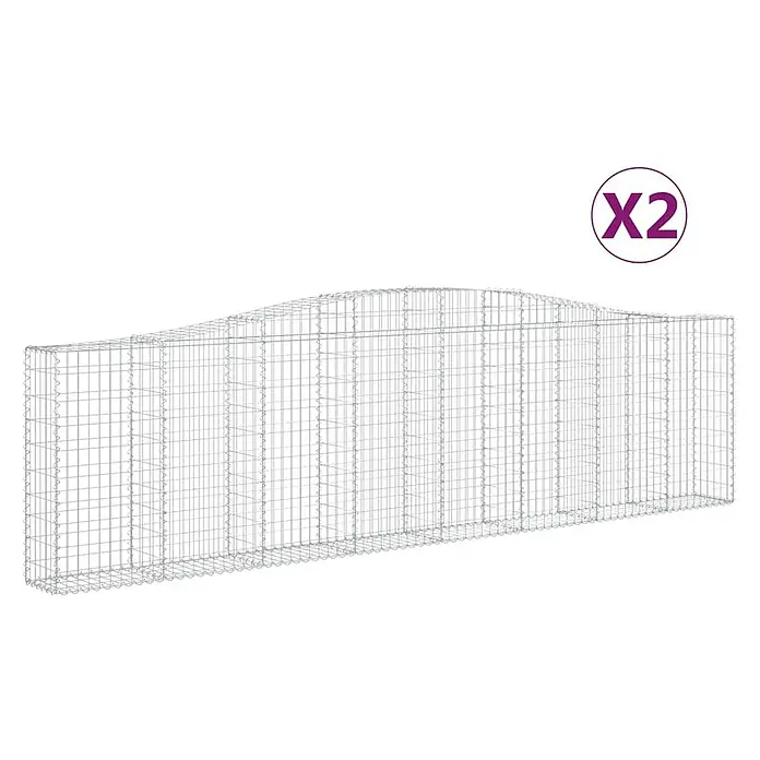 Furnicato Gabione - 30 x 400 x 120 cm, Metall, Maschenbreite: 50 mm, Maschenhöhe: 100 mm - Set aus 2 silbernen Drahtgeflecht-Gabionen mit gewellter Oberseite, ideal für Zierwände oder Gartengestaltung.