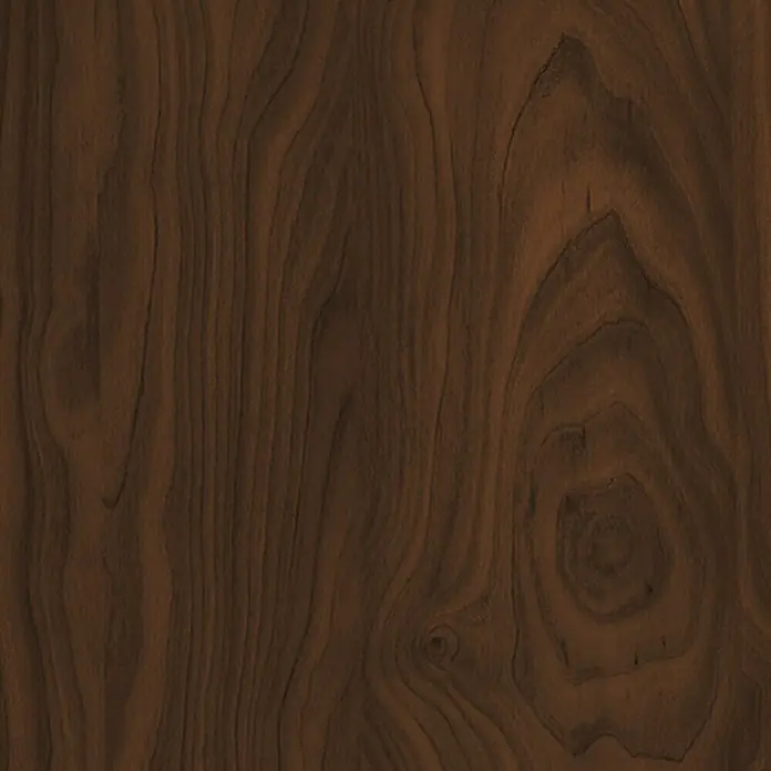 D-c-fix Holzoptikfolie Apfelbirke - 200 x 45 cm, Schokolade, Selbstklebend - Nahaufnahme einer glatten, polierten Walnussholzplatte mit einer wunderschönen Maserung. Das Holz hat eine warme, dunkle Farbe.