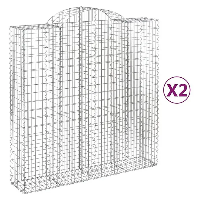 Furnicato Gabione - 50 x 200 x 220 cm, Metall, Maschenbreite: 50 mm, Maschenhöhe: 100 mm - Zwei graue Drahtgitter-Gabionenkörbe mit gewölbter Oberseite für die Gartengestaltung.
