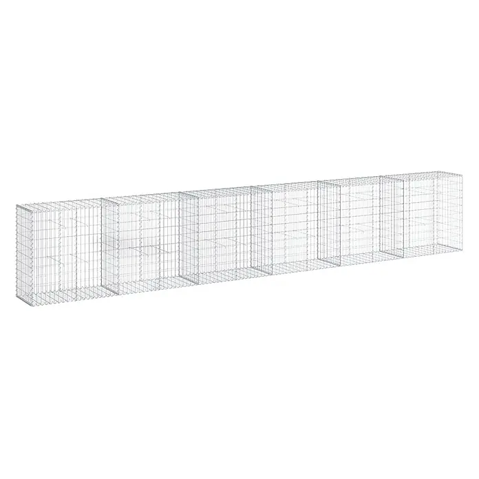 Furnicato Gabione - 600 x 50 x 100 cm, Metall, Maschenbreite: 50 mm, Maschenhöhe: 100 mm - Langer, silbergrauer Drahtgeflecht-Gabionenkorb mit Innenfächern.