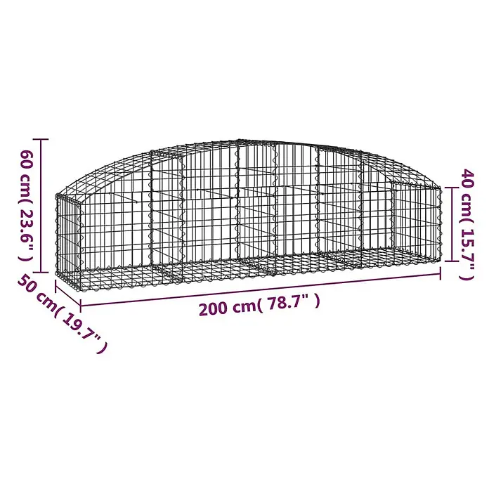 Furnicato Gabione - 60 x 200 x 50 cm, Metall, Maschenbreite: 50 mm, Maschenhöhe: 100 mm - Bemaßter Drahtgeflecht-Tunnel, ein Tier- oder Pflanzengehege mit gewölbtem Dach.
