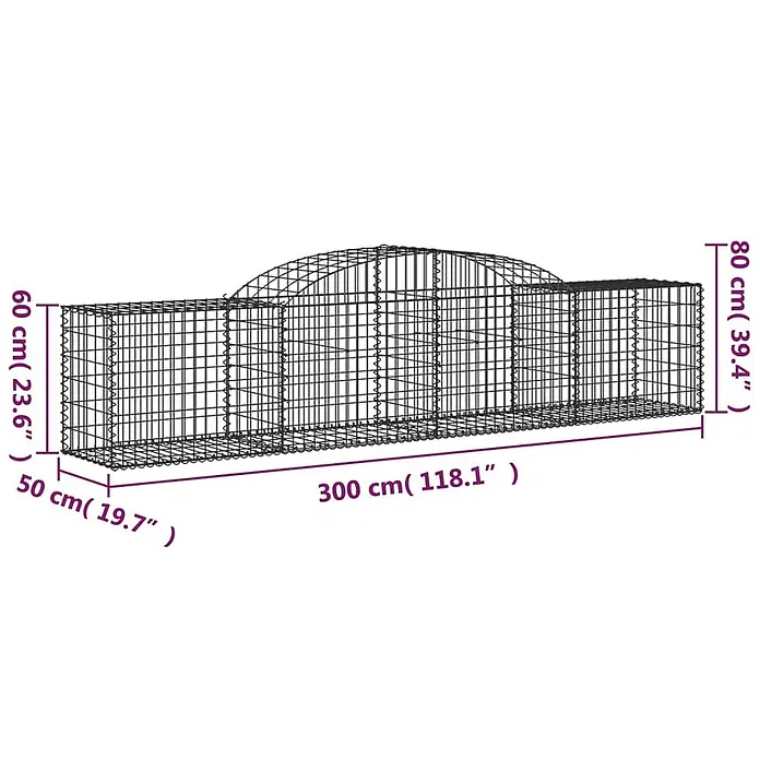 Furnicato Gabione - 50 x 300 x 80 cm, Metall, Maschenbreite: 50 mm, Maschenhöhe: 100 mm - Langes Drahtgeflecht-Tunnelgehege mit rechteckigen Enden und gewölbtem Mittelteil, mit Abmessungen.