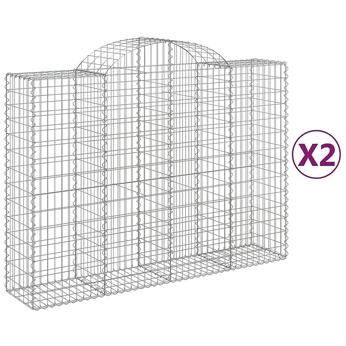 Furnicato Gabione - 50 x 200 x 160 cm, Metall, Maschenbreite: 50 mm, Maschenhöhe: 100 mm - Zwei verbundene Gabionenkäfige aus grauem Drahtgeflecht, einer mit gewölbter Oberseite, für die Landschaftsgestaltung.