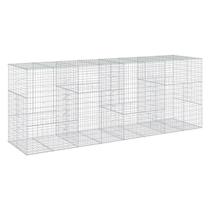 Furnicato Gabione - 400 x 100 x 150 cm, Metall, Maschenbreite: 50 mm, Maschenhöhe: 100 mm - Leerer Gabionenkorb aus silbernem Drahtgeflecht mit Innenteilungen für Landschaftsbauprojekte.