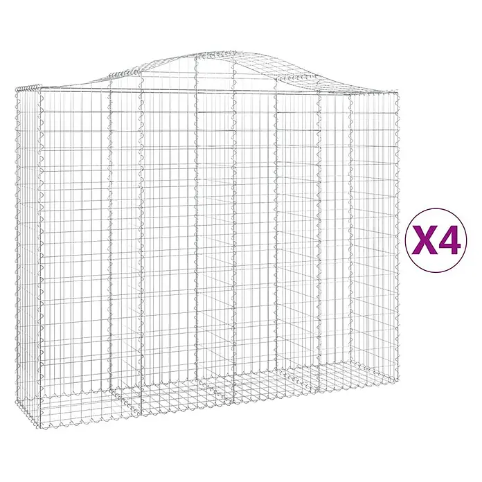 Furnicato Gabione - 180 x 200 x 50 cm, Metall, Maschenbreite: 50 mm, Maschenhöhe: 100 mm - Silberner Drahtgitter-Gabionenkorb mit gewölbter Oberseite.
