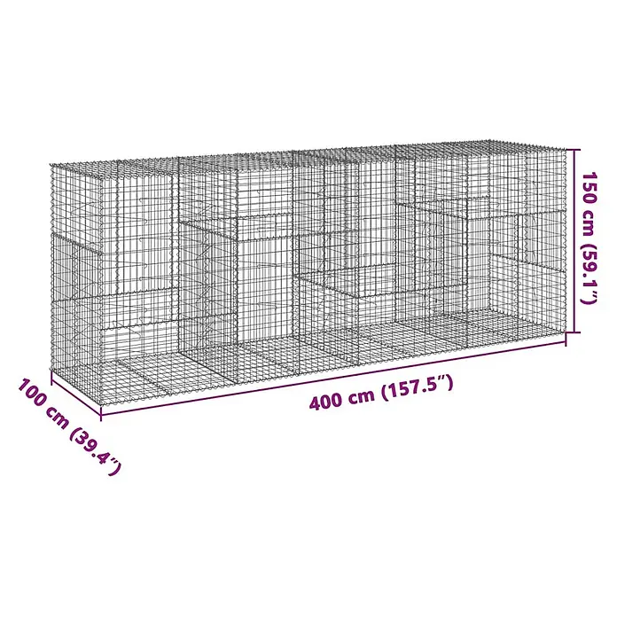 Furnicato Gabione - 400 x 100 x 150 cm, Metall, Maschenbreite: 50 mm, Maschenhöhe: 100 mm - Drahtgitter-Gabionenkorb, 400x100x150 cm, für Gartenmauern oder Landschaftsbau.