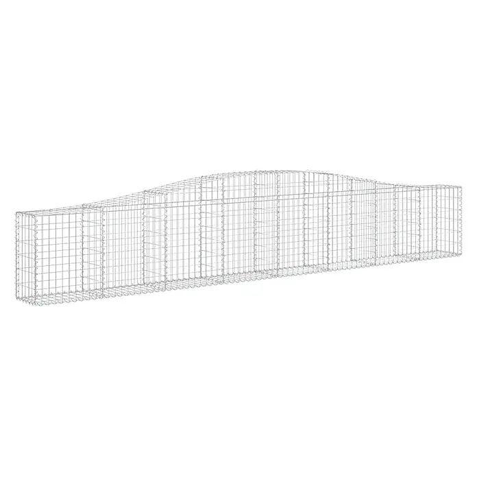 Furnicato Gabione - 30 x 400 x 80 cm, Metall, Maschenbreite: 50 mm, Maschenhöhe: 100 mm - Langer Gabionenkorb aus silbernem Drahtgeflecht mit gewellter Oberkante.