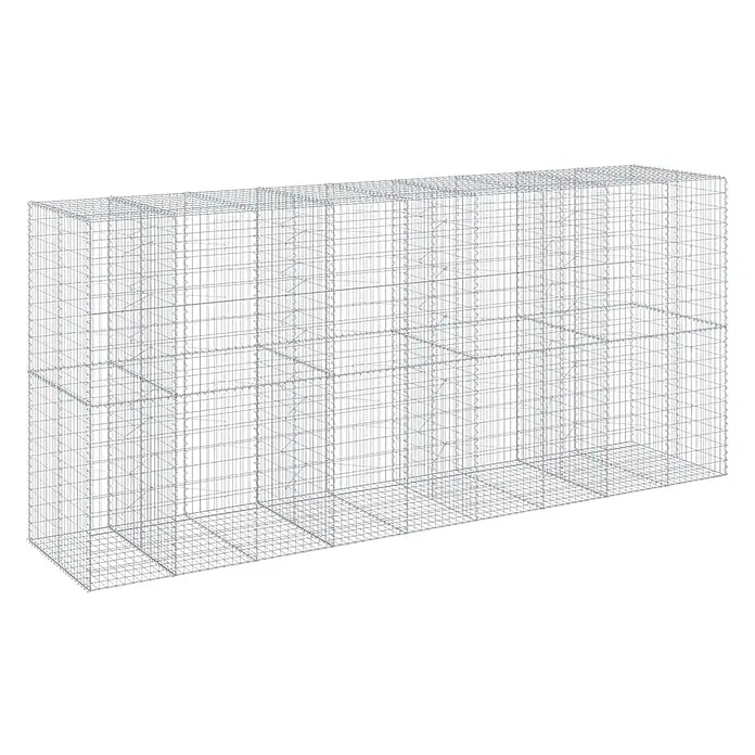 Furnicato Gabione - 450 x 100 x 200 cm, Metall, Maschenbreite: 50 mm, Maschenhöhe: 100 mm - Rechteckiger, modularer Gabionenkorb aus verzinktem Silberdrahtgeflecht, bereit zur Steinbefüllung.