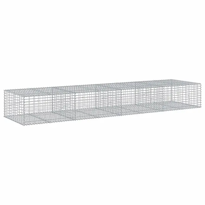 Furnicato Gabione - 400 x 100 x 50 cm, Metall, Maschenbreite: 50 mm, Maschenhöhe: 100 mm - Länglicher rechteckiger Gabionenkorb aus silbernem Metallgeflecht mit Innenunterteilungen.