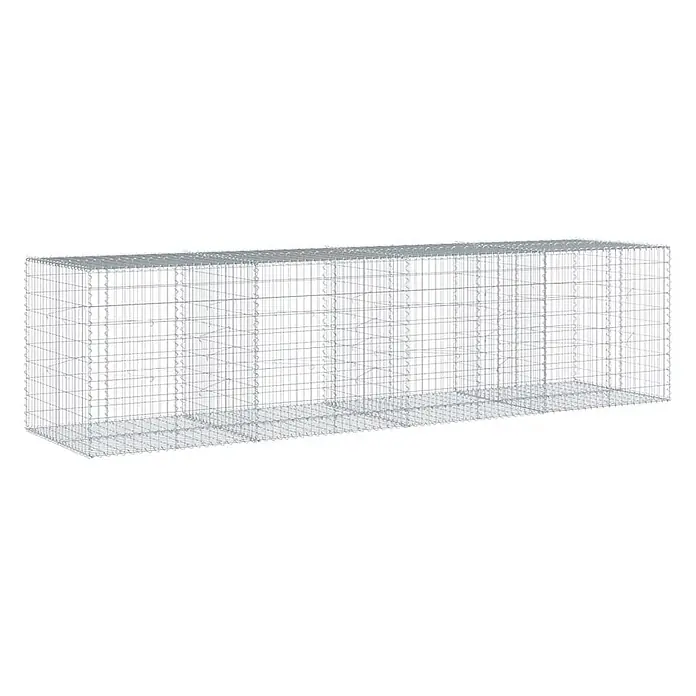 Furnicato Gabione - 400 x 100 x 100 cm, Metall, Maschenbreite: 50 mm, Maschenhöhe: 100 mm - Leerer rechteckiger Gabionen-Drahtgeflechtkorb, silbergrau.