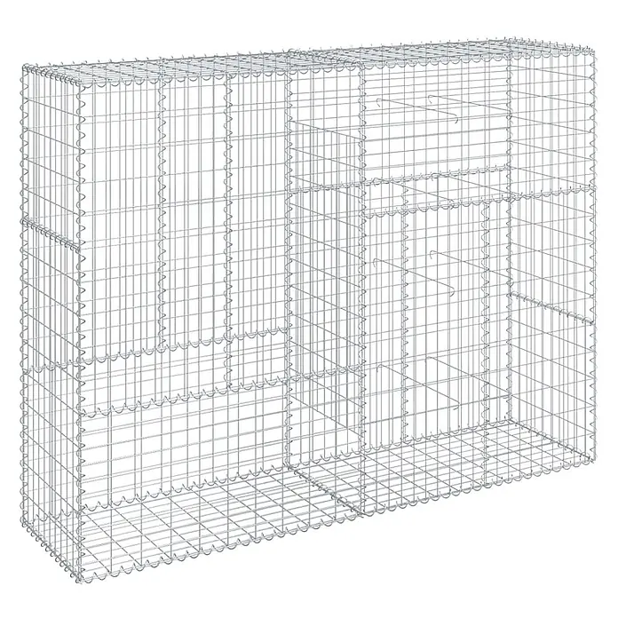 Furnicato Gabione - 200 x 50 x 150 cm, Metall, Maschenbreite: 50 mm, Maschenhöhe: 100 mm - Gabionenkorb aus silbernem Metalldraht mit inneren Trennwänden für Landschaftsbau und Bauarbeiten.