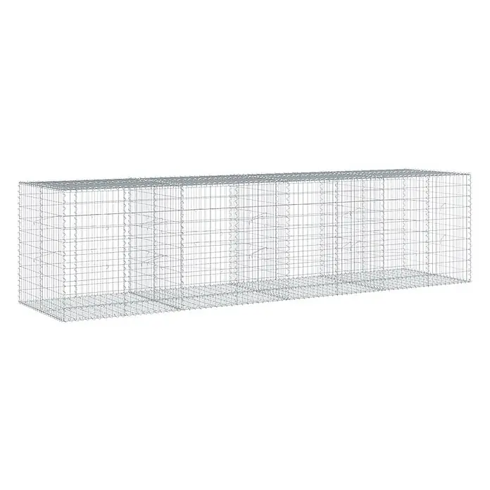 Furnicato Gabione - 400 x 100 x 100 cm, Metall, Maschenbreite: 50 mm, Maschenhöhe: 100 mm - Ein leerer, länglicher rechteckiger Gabionenkorb aus grauem Drahtgeflecht, bereit zur Befüllung.