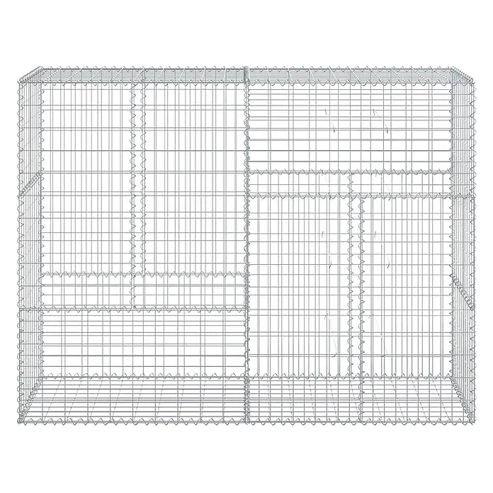 Furnicato Gabione - 200 x 50 x 150 cm, Metall, Maschenbreite: 50 mm, Maschenhöhe: 100 mm - Gabionenkorb aus silbernem Drahtgeflecht mit Innenteilern, bereit zum Befüllen.