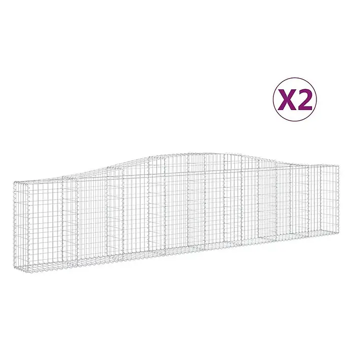Furnicato Gabione - 30 x 400 x 100 cm, Metall, Maschenbreite: 50 mm, Maschenhöhe: 100 mm - 2er-Set rechteckige Gabionenkörbe aus Drahtgeflecht mit gebogener Oberseite.