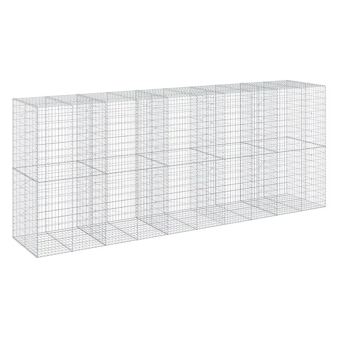 Furnicato Gabione - 500 x 100 x 200 cm, Metall, Maschenbreite: 50 mm, Maschenhöhe: 100 mm - Großer rechteckiger Gabionenkorb aus silbernem Drahtgeflecht mit inneren Trennwänden, für Stützmauern.