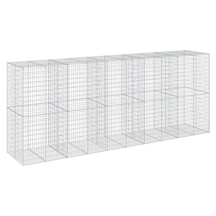 Furnicato Gabione - 500 x 100 x 200 cm, Metall, Maschenbreite: 50 mm, Maschenhöhe: 100 mm - Rechteckiger Gabionenkorb aus grauem Drahtgeflecht mit internen Trennwänden.