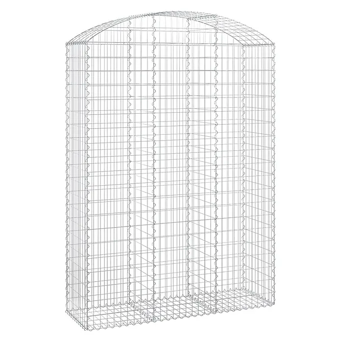 Furnicato Gabione - 220 x 150 x 50 cm, Metall, Maschenbreite: 50 mm, Maschenhöhe: 100 mm - Silberner Drahtgitter-Gabionenkorb mit gewölbtem Oberteil.