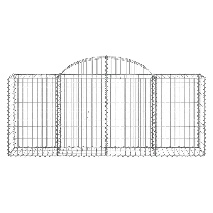 Furnicato Gabione - 50 x 200 x 100 cm, Metall, Maschenbreite: 50 mm, Maschenhöhe: 100 mm - Silberner Drahtgitter-Gabionenkorb mit gewölbtem Mittelteil, bereit zum Befüllen mit Steinen.