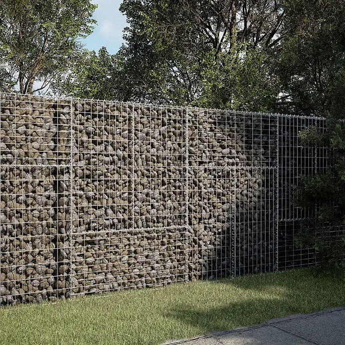 Furnicato Gabione - 200 x 100 x 150 cm, Metall, Maschenbreite: 50 mm, Maschenhöhe: 100 mm - Gabionenwand aus Metallgitter, gefüllt mit Natursteinen, als robuster Außenzaun.