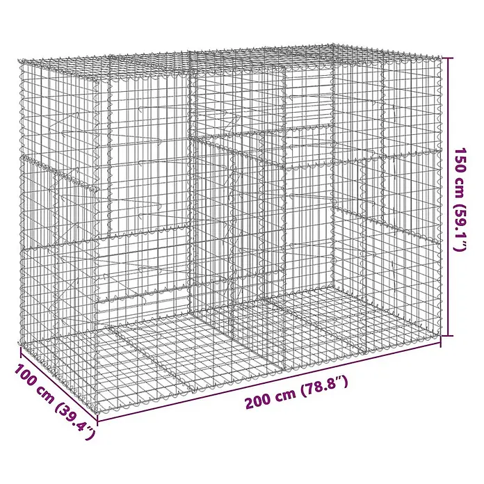 Furnicato Gabione - 200 x 100 x 150 cm, Metall, Maschenbreite: 50 mm, Maschenhöhe: 100 mm - Rechteckiger Drahtgitter-Gabionenkorb, 200x100x150 cm (78,8"x39,4"x59,1").