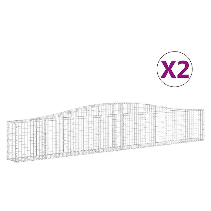 Furnicato Gabione - 30 x 400 x 80 cm, Metall, Maschenbreite: 50 mm, Maschenhöhe: 100 mm - Zwei Gabionenkörbe aus Metallgitter mit gebogener Oberkante.