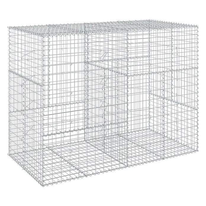 Furnicato Gabione - 200 x 100 x 150 cm, Metall, Maschenbreite: 50 mm, Maschenhöhe: 100 mm - Montierter silbergrauer Draht-Gabionenkorb mit Innenteilungen, für Stützmauern oder dekorative Gartenstrukturen.