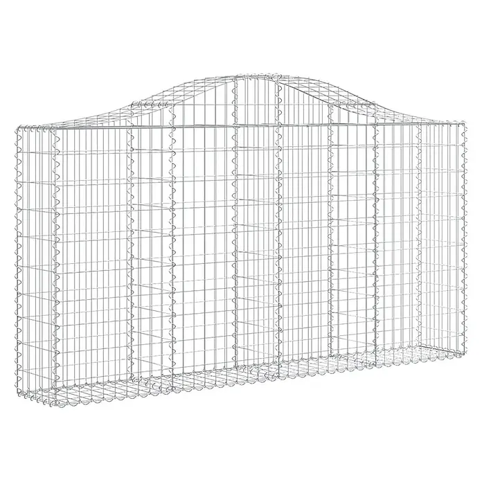 Furnicato Gabione - 30 x 200 x 120 cm, Metall, Maschenbreite: 50 mm, Maschenhöhe: 100 mm - Gabionenkorb aus silbernem Metalldraht mit gebogenem Oberteil zum Befüllen mit Steinen.