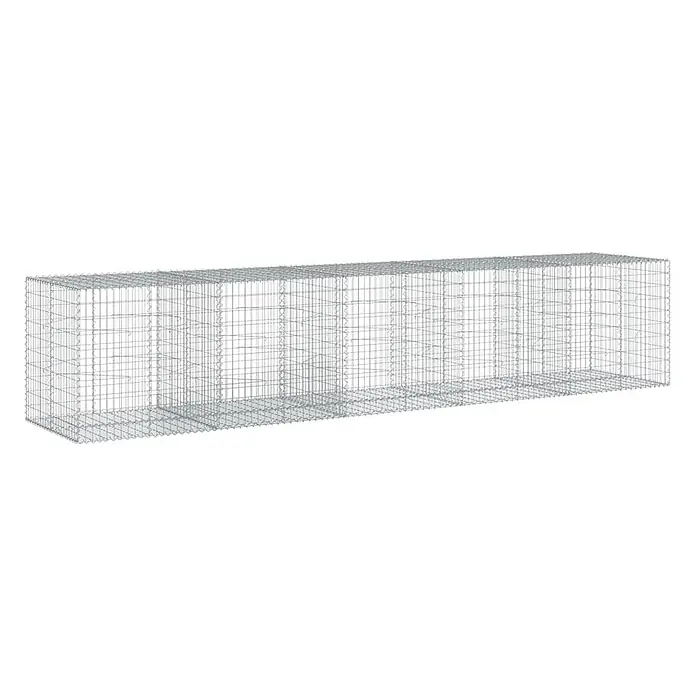 Furnicato Gabione - 500 x 100 x 100 cm, Metall, Maschenbreite: 50 mm, Maschenhöhe: 100 mm - Rechteckiger, leerer Gabionenkorb aus grauem Metallgitter.