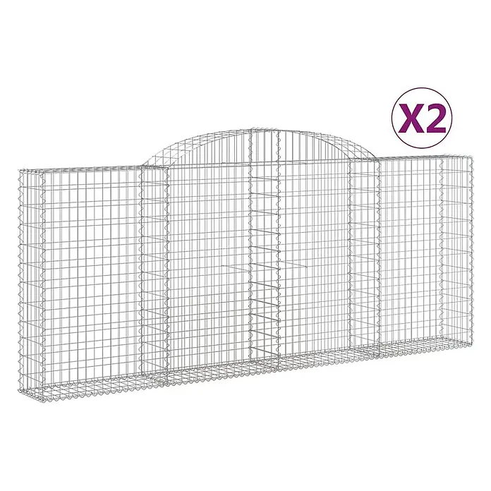 Furnicato Gabione - 30 x 300 x 140 cm, Metall, Maschenbreite: 50 mm, Maschenhöhe: 100 mm - Zwei graue Gabionenwände aus Metallgitter, eine mit Bogen, für den Garten.