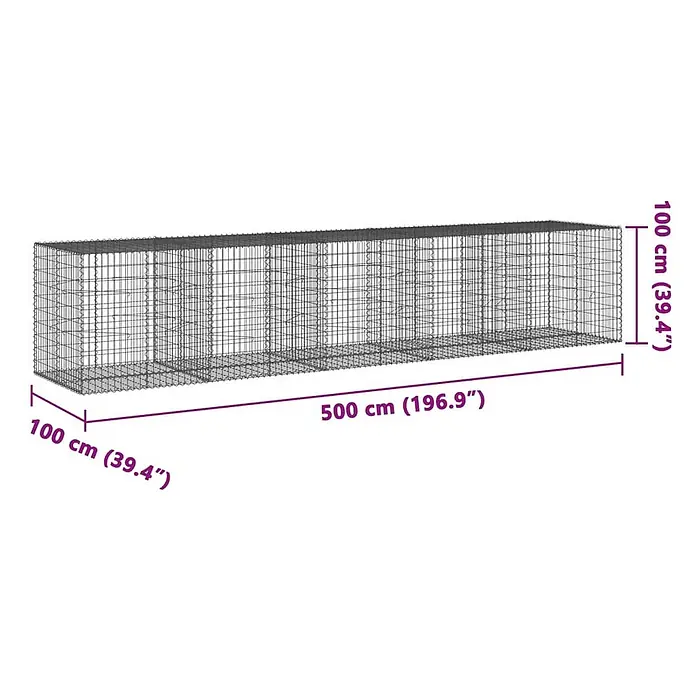 Furnicato Gabione - 500 x 100 x 100 cm, Metall, Maschenbreite: 50 mm, Maschenhöhe: 100 mm - Langer Drahtgeflecht-Gabion in Grau, 500x100x100 cm.