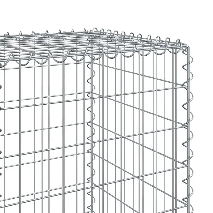 Furnicato Gabione - 300 x 50 x 150 cm, Metall, Maschenbreite: 50 mm, Maschenhöhe: 100 mm - Silberner verzinkter Drahtgeflecht-Gabionenkäfig, aus Eckperspektive.